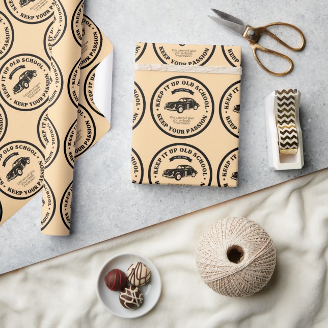 Papel De Presente Retrospectiva e carros vintage (Artesanato)