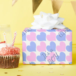 Papel De Presente Revelação de gênero É Rosa/Garota e Corações Azuis