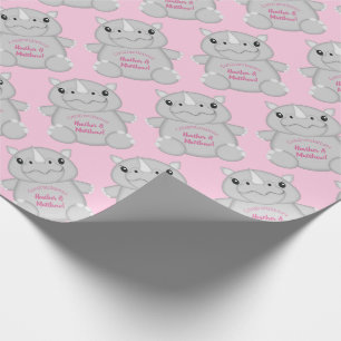 Papel De Presente Rhino Chá de fraldas Safari Garota Rosa