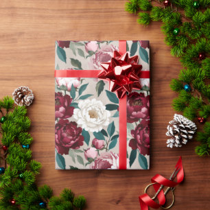 Papel De Presente Ricas Peônias & Folhas em Harmonia de Cores Contem