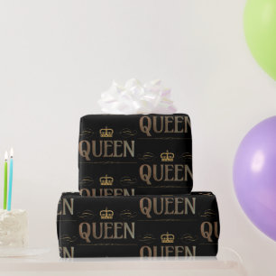 Papel De Presente Rich Elegant QUEEN Royalty Lettering Crown Black