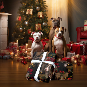 Papel De Presente Rich Red Twinkle Lights Pitbull Natal