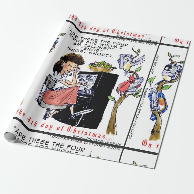 Papel De Presente Rick London Ernestine Pássaros Chamando Natal (Desenrolado)