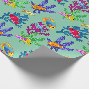 Papel De Presente Rico Bonito de praia tropical de peixes de aquário