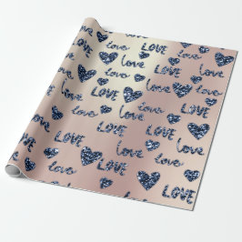 Papel De Presente Rico Corações Marinho Azul Rosa Glitter Namorados 
