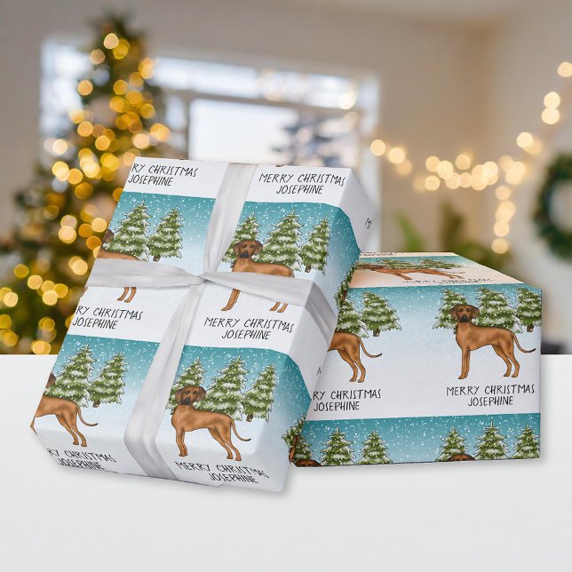 Papel De Presente Ridgeback Ridgeback Lion Dog Snowy Forest (Criador carregado)