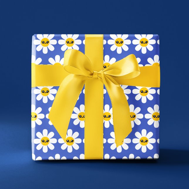 Papel De Presente Rindo de papel de embrulhamento margarida (Cheer someone up with this cute smiling daisy wrapping paper! )