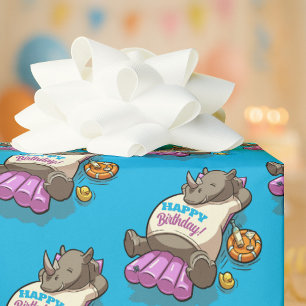 Papel De Presente Rinoceronte Engraçado Feliz Aniversário! Festa de 