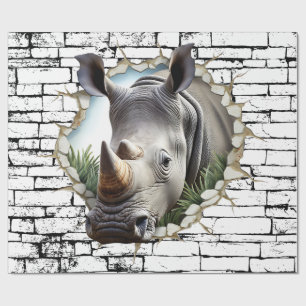 Papel De Presente Rinocerontes 3D Quebram Arte - Safari Realista