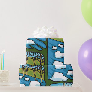 Papel De Presente Rio de Degelo de Inverno com Blocos de Gelo
