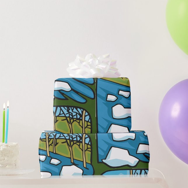 Papel De Presente Rio de Degelo de Inverno com Blocos de Gelo (Criador carregado)