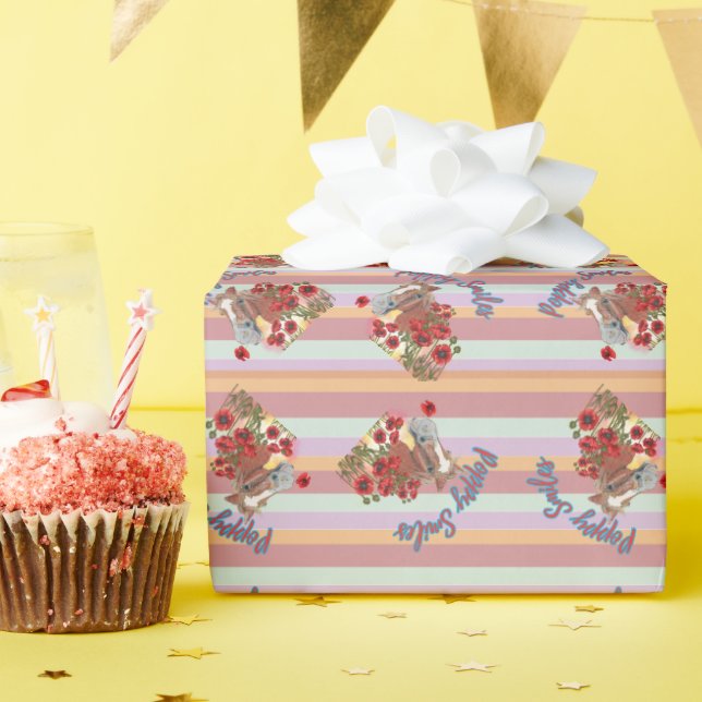 Papel De Presente riscas de sorriso de papoila (Festa de aniversário)