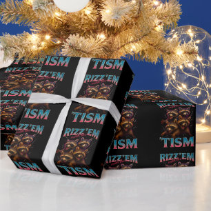 Papel De Presente Rizz Em Com O Camiseta Tism Meme Autismo Raccoon E