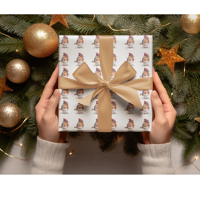 Papel De Presente Robin de Natal Clássico, personalizado  (Criador carregado)