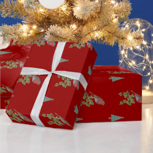 Papel De Presente Robins de Natal e árvores de natal