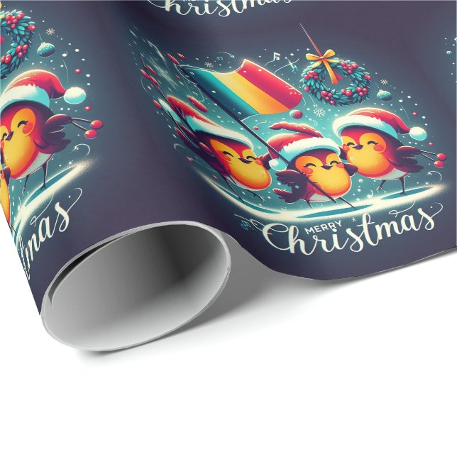 Papel De Presente Robins papais noeis com pavilhão romeno (Ponta do rolo)