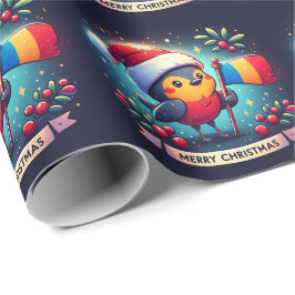 Papel De Presente Robins papais noeis com pavilhão romeno