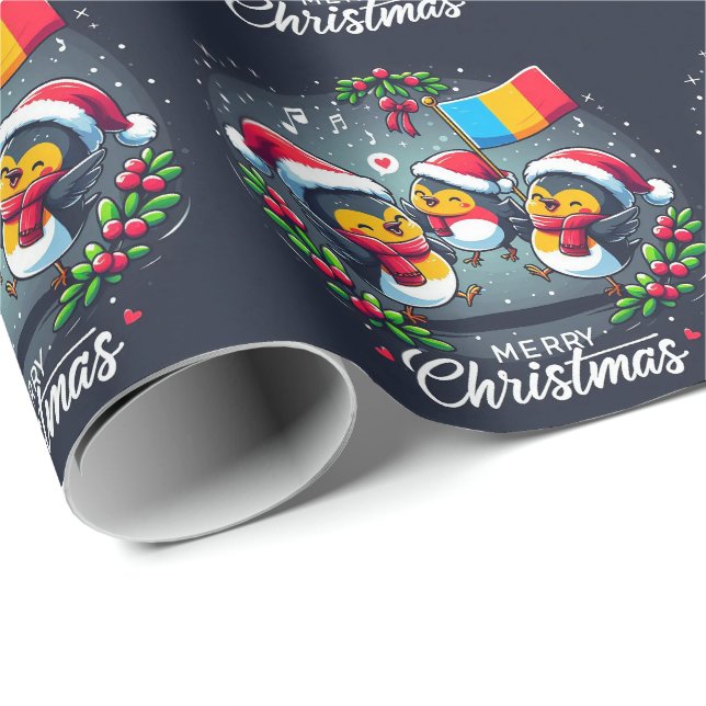 Papel De Presente Robins papais noeis que guardam o serviço de bande (Ponta do rolo)