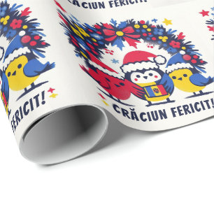 Papel De Presente Robins papais noeis que seguram a coroa da bandeir