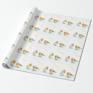 Papel De Presente Robins vermelhos no inverno