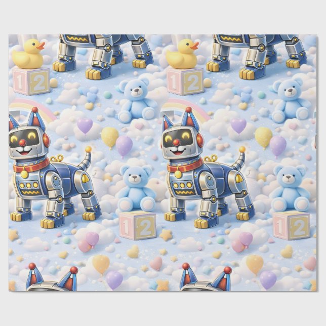 Papel De Presente Robô cachorrinho e Ted rosa (Aberto)