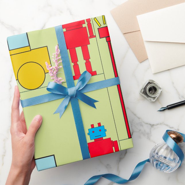 Papel De Presente Robô Retro E Carro (Criador carregado)