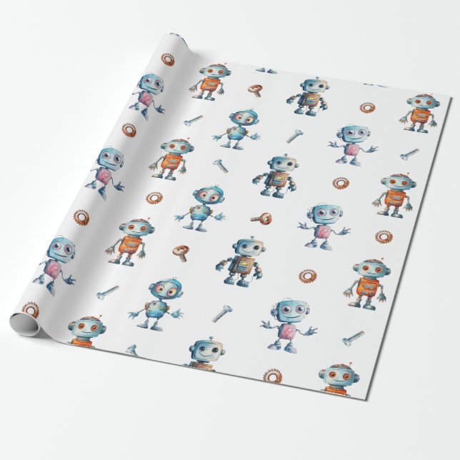 Papel De Presente Robô Robótico Bonito Infantil (Desenrolado)