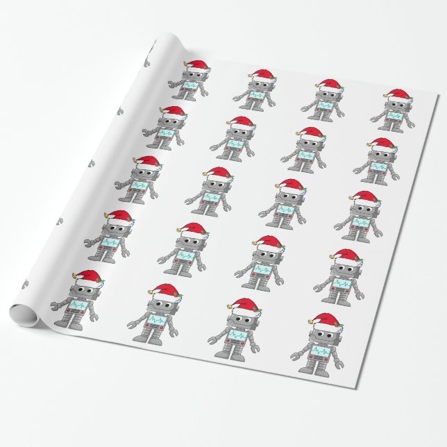 Papel De Presente Robô Vestindo Santa Hat (Desenrolado)