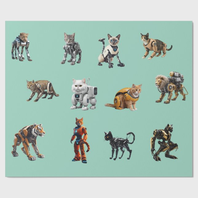 Papel De Presente Robôs de Gatos Fofos (Aberto)