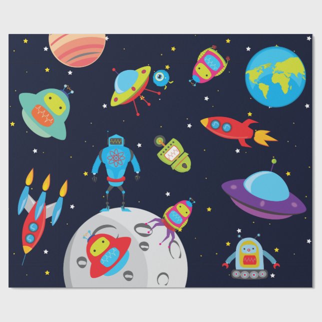 Papel De Presente Robôs no papel de enrolamento do espaço externo (i (Aberto)