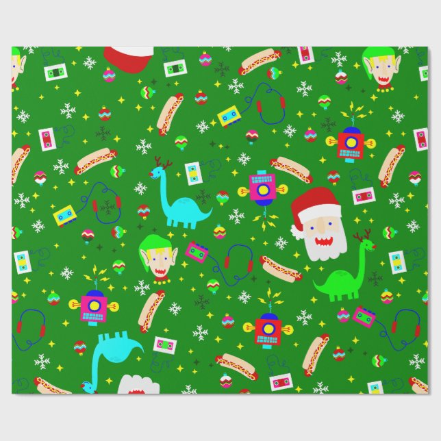 Papel De Presente robot de natal feio santa claus hotdog dinossauro (Aberto)