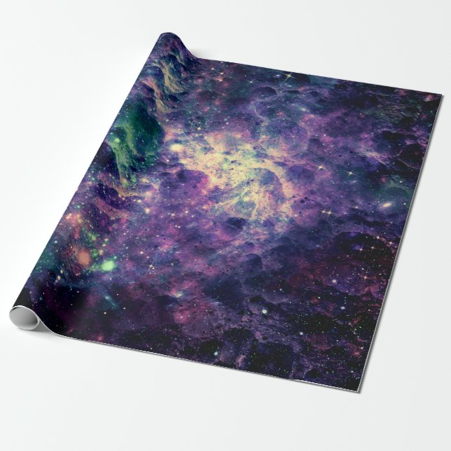 Papel De Presente Rochedo Espacial da Galáxia Roxa Legal (Desenrolado)