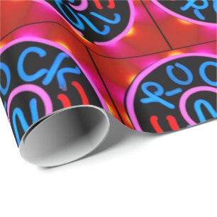 Papel De Presente Rock n Roll Música Neon Sinal Olhe Presente Molhan