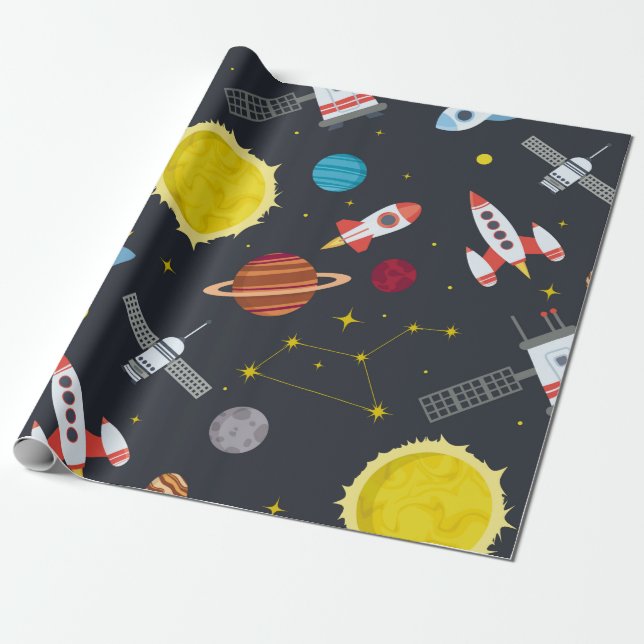 Papel De Presente Rocket space globe solar system and planet cosmos  (Desenrolado)