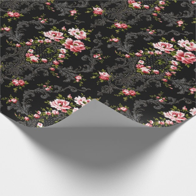 Papel De Presente Rococo Floral-Negro Elegante Francês (Ponta)