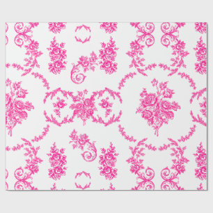 Papel De Presente rococo - ornamentado branco-rosa, botânico,