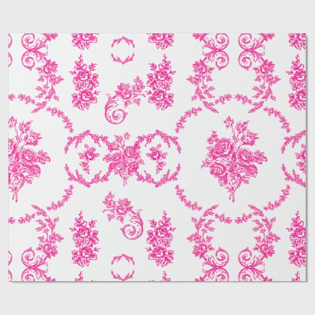 Papel De Presente rococo - ornamentado branco-rosa, botânico, (Aberto)