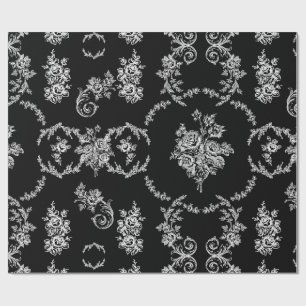 Papel De Presente rococo - ornamentado preto botânico branco-preto