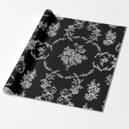 Papel De Presente rococo - ornamentado preto botânico branco-preto