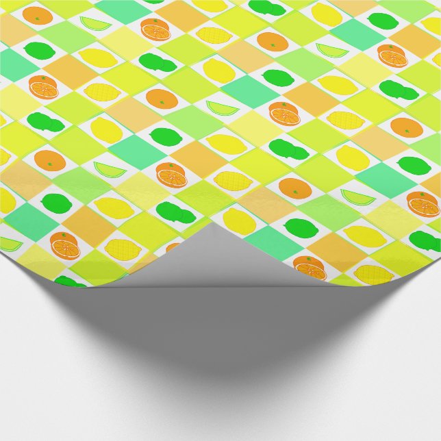 Papel De Presente Rocos de Frutas Cítricas de Limão, Lima e Laranja  (Ponta)