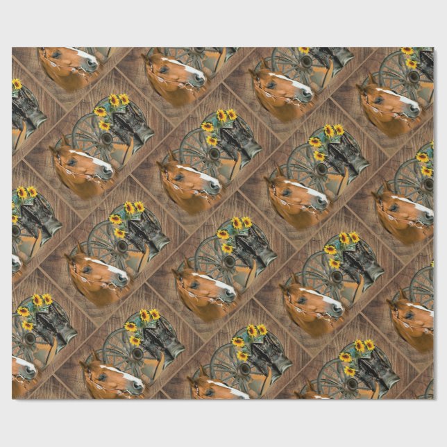 Papel De Presente Roda de Carruagem do Cargueiro do Cavalo Ocidental (Aberto)