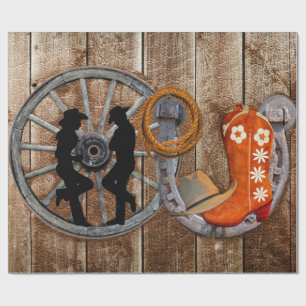 Papel De Presente Roda de Vagão de Ferradura do Cowboy Ocidental