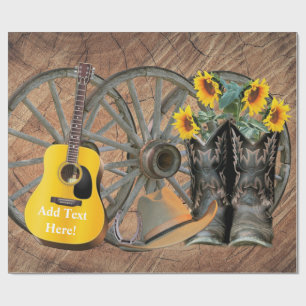 Papel De Presente Roda Ocidental Guitar Guitarra Botas de Girassol