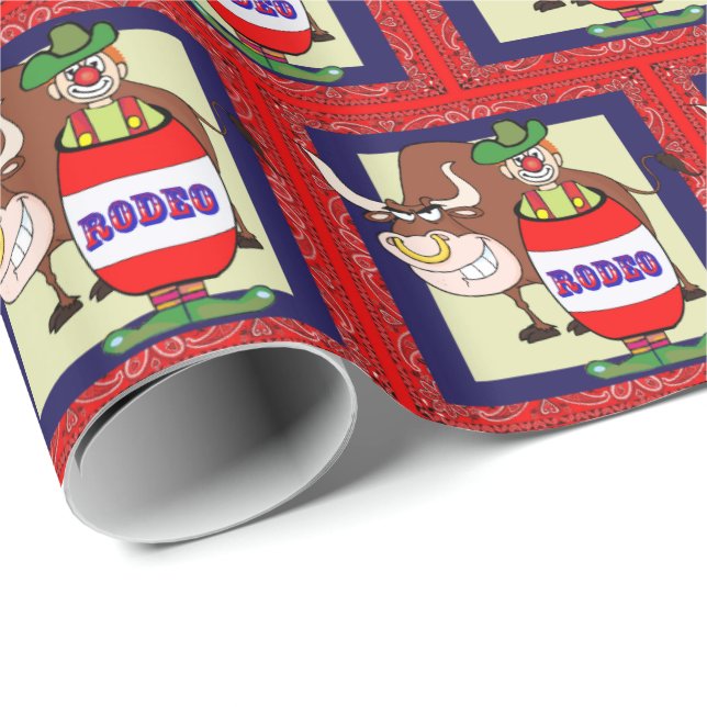 Papel De Presente Rodeio Ocidental - Clown Barrel E Bull (Ponta do rolo)