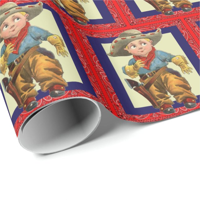 Papel De Presente Rodeio Ocidental Vintage Cowboy Kid Wraps (Ponta do rolo)