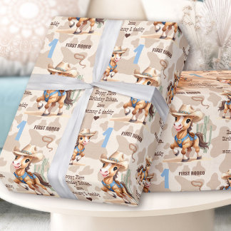 Papel De Presente Rodeo Beige Cowboy Horse primeiro aniversario de N