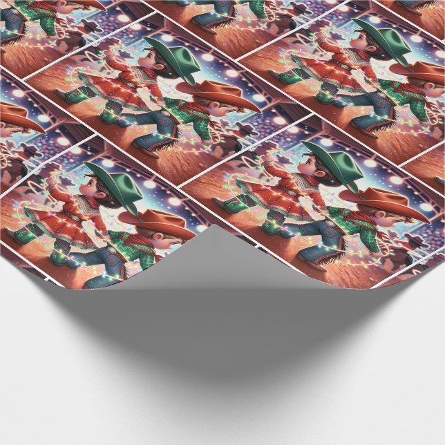 Papel De Presente Rodeo Cowboy Garotos Gritando Luzes De Natal (Ponta)