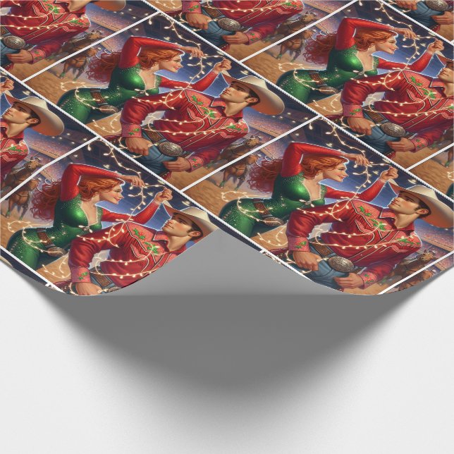 Papel De Presente Rodeo Cowgirl e Cowboy com Luzes de Natal (Ponta)