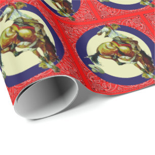 Papel De Presente Rodeo Ocidental Vintage Cowboy Em Bucking Horse