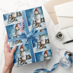 Papel De Presente Rogh Collie no Natal de Snowman